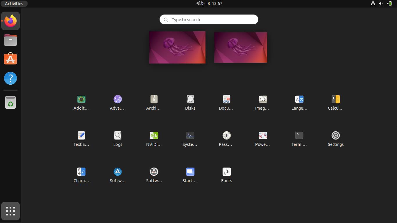 Ubuntu 22.04, menu